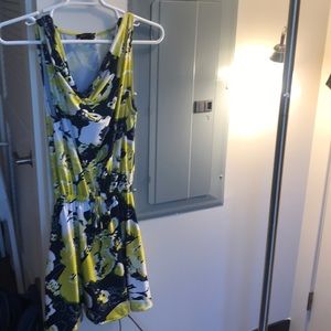 BCBG Navy, yellow, and white dress